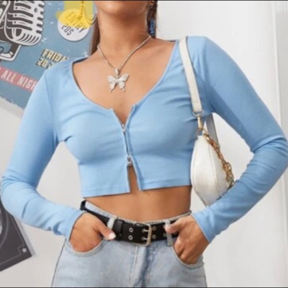 Blue zip up cropped tee (from shein)
